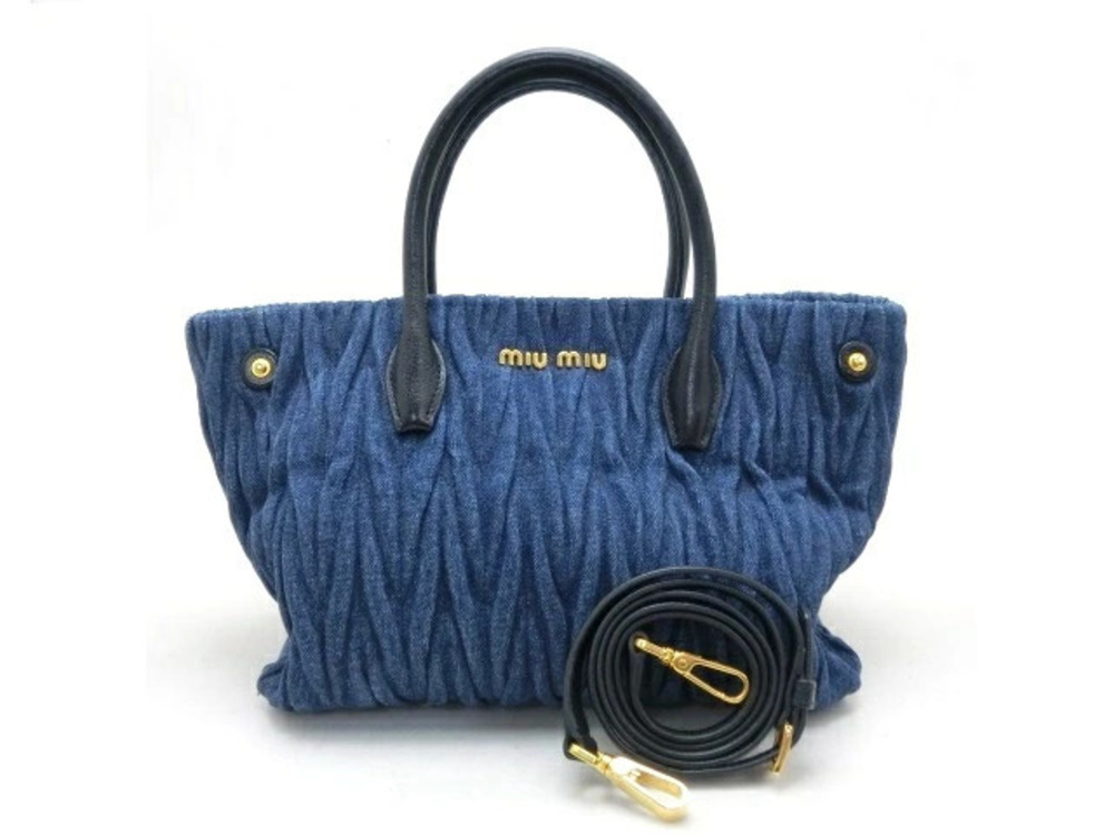 Miu Miu Handbag Denim Calfskin Blue